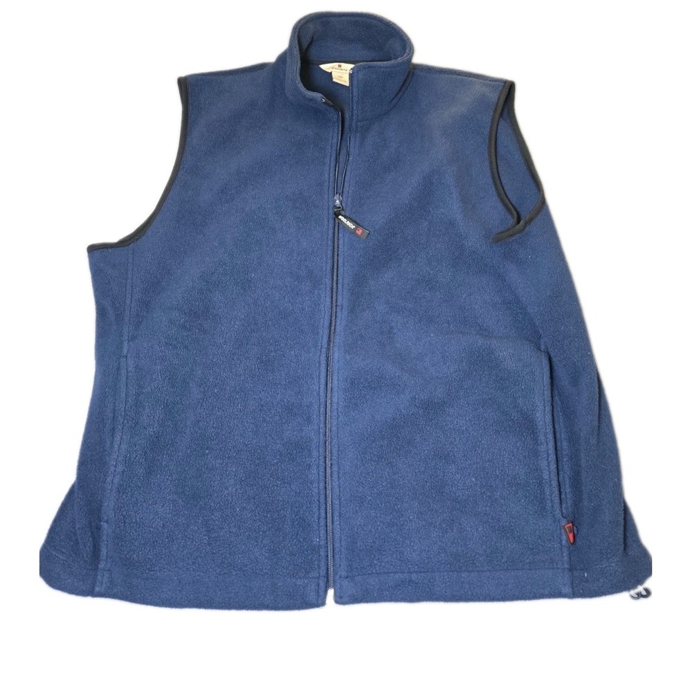 Woolrich Fleece Vest Mens Large L Navy Blue Full Zip Mock Neck Gilet Outdoor
